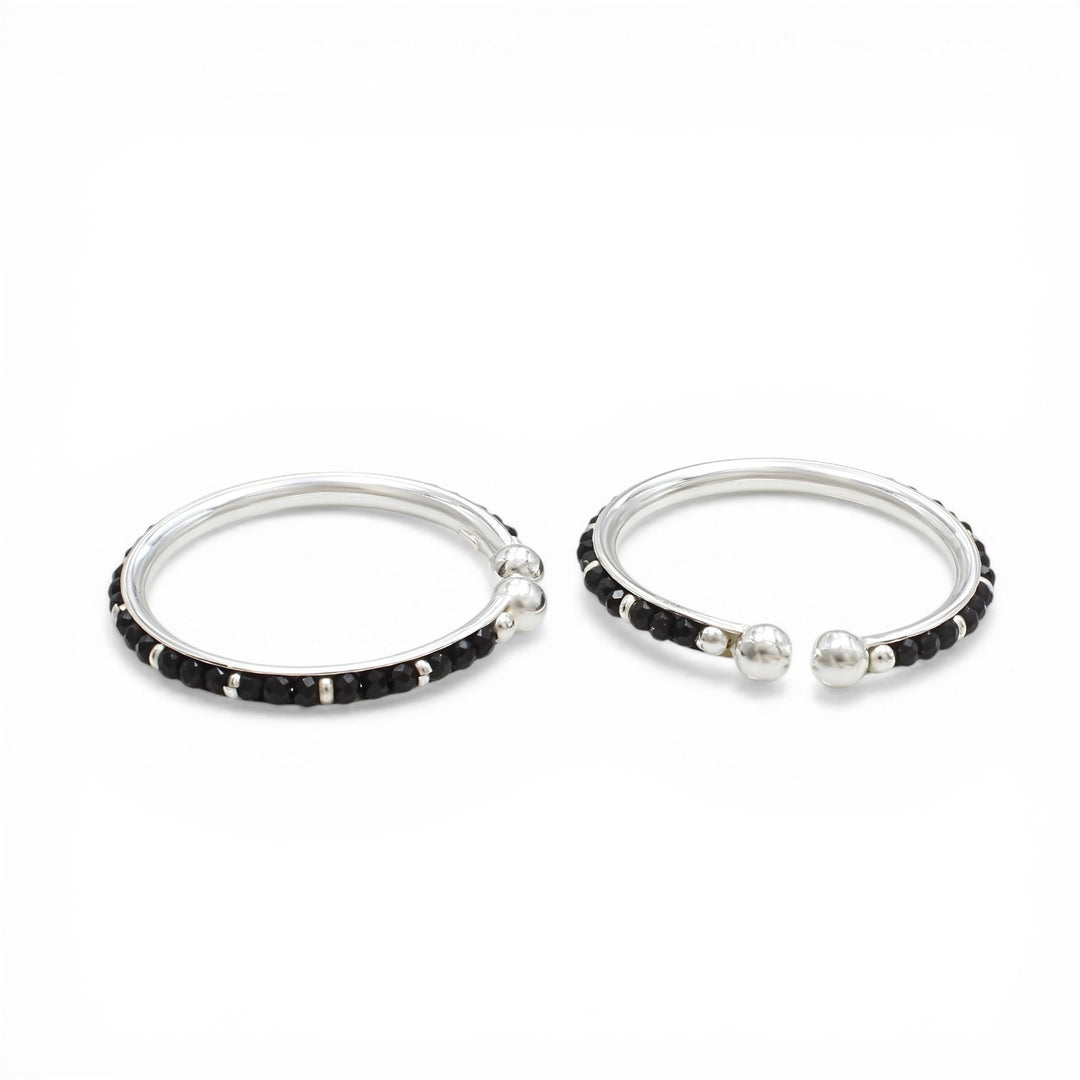 925 Real Silver Black Beads Nazariya kids Bangles Bracelet - Pair