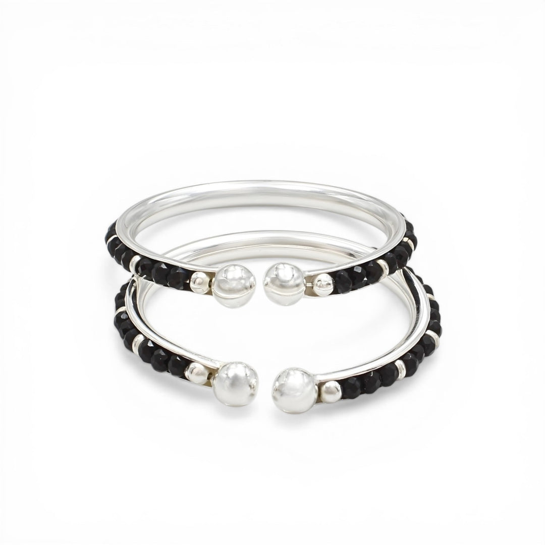 925 Real Silver Black Beads Nazariya kids Bangles Bracelet - Pair