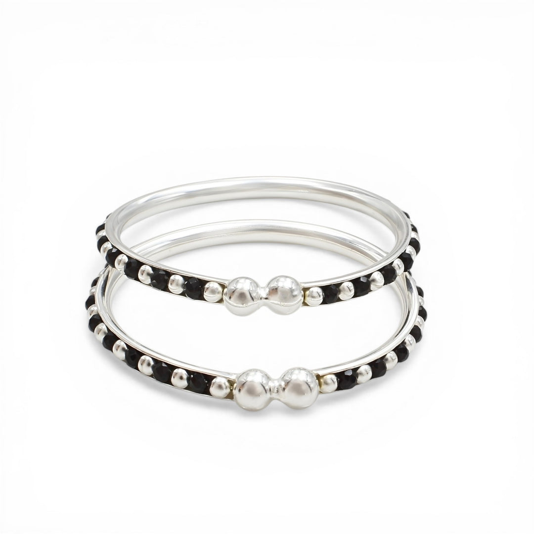 Trendy style 925 Real Silver Black Beads Nazariya kids Bangles Bracelet - Pair