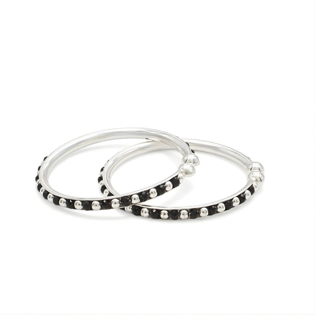 Trendy style 925 Real Silver Black Beads Nazariya kids Bangles Bracelet - Pair