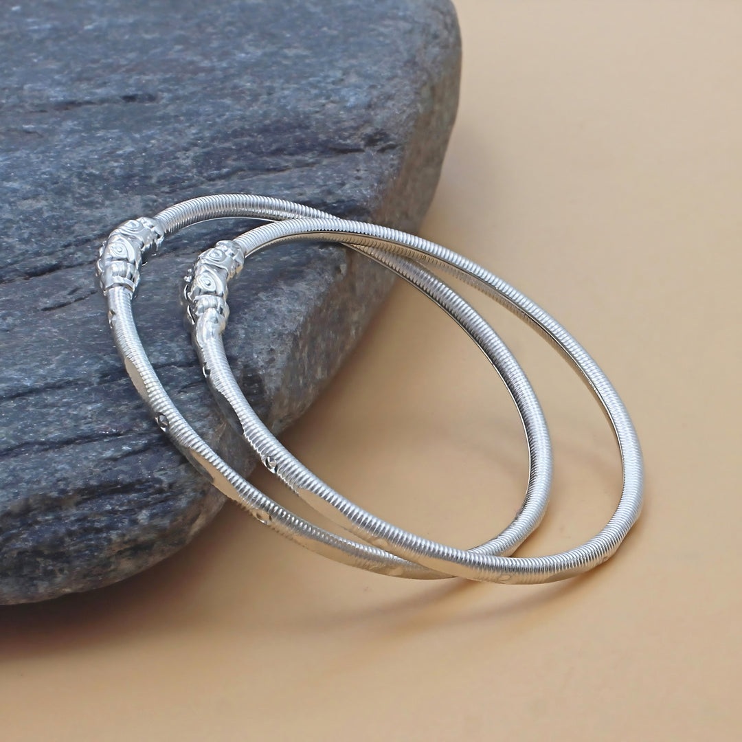 Traditional Elephant Face Sterling Silver Kids Kada Pair