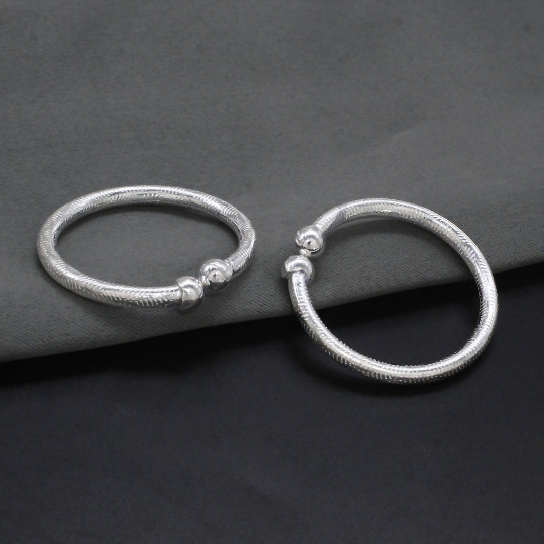 Textured Hollow Pipe Real Silver Kids Kada Pair
