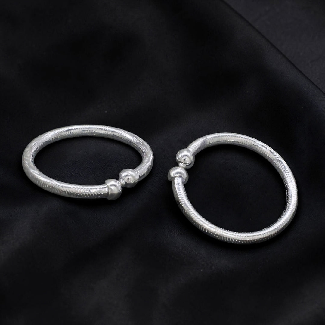 Textured Hollow Pipe Real Silver Kids Kada Pair