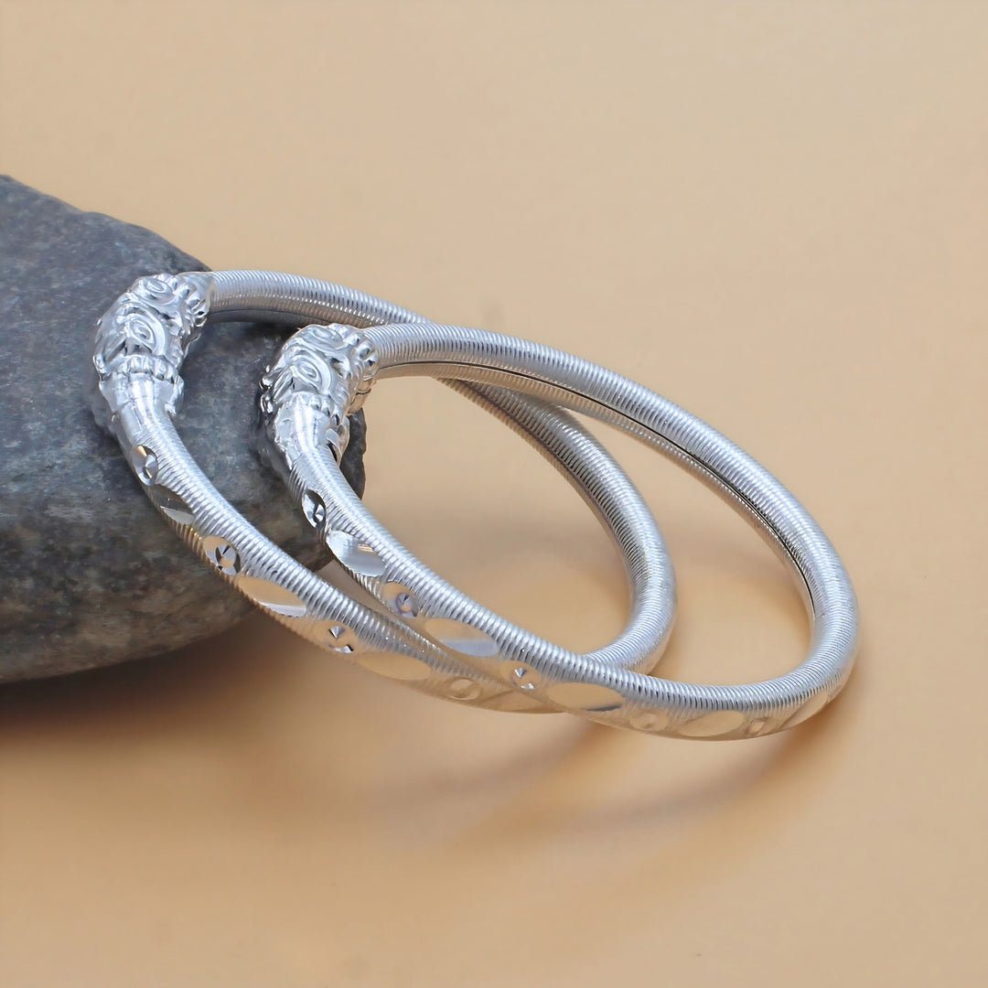 Elephant Face Real Sterling Silver Baby Bangles - Pair