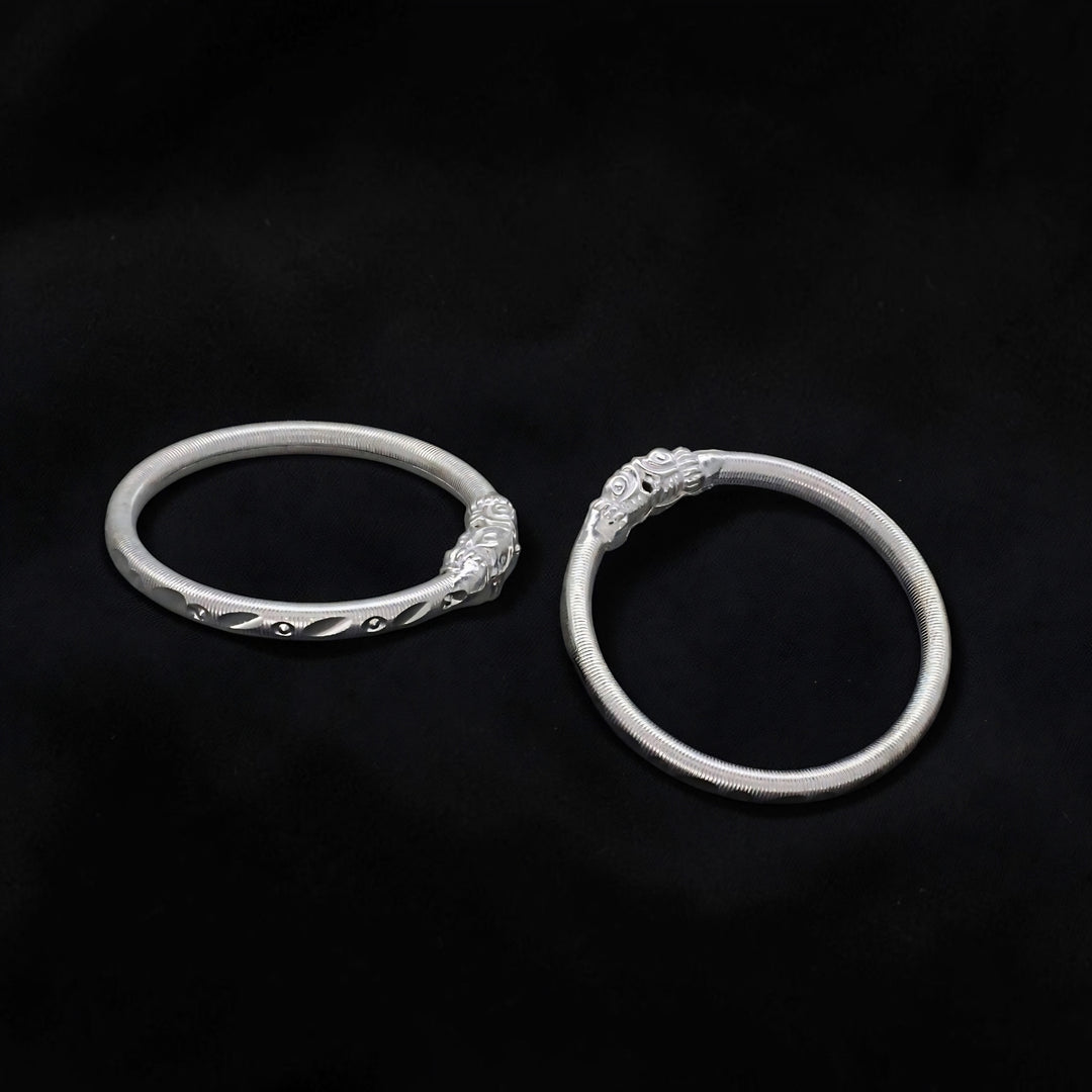 Elephant Face Real Sterling Silver Baby Bangles - Pair