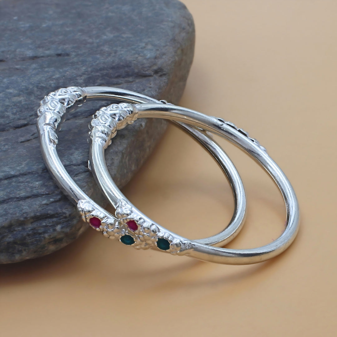 Baby Girls & Boys Real Silver Elephant Face Bangles Set