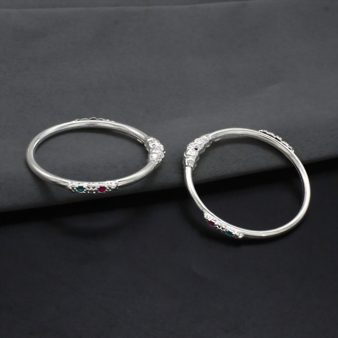 Baby Girls & Boys Real Silver Elephant Face Bangles Set