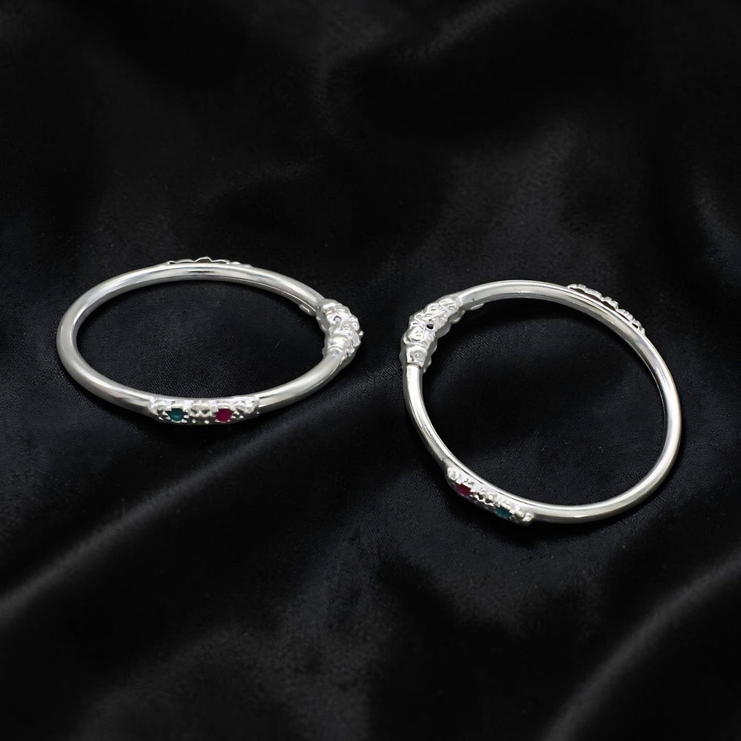 Baby Girls & Boys Real Silver Elephant Face Bangles Set