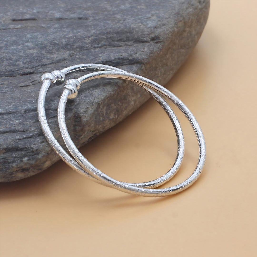 Real Silver Designer Open-Cuff Baby Bangles - Pair