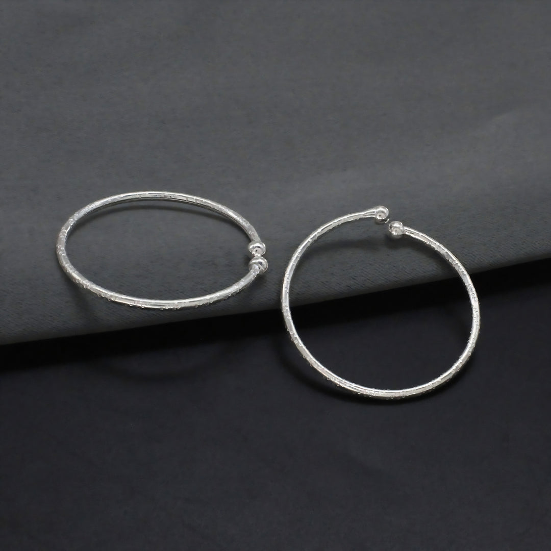 Real Silver Designer Open-Cuff Baby Bangles - Pair