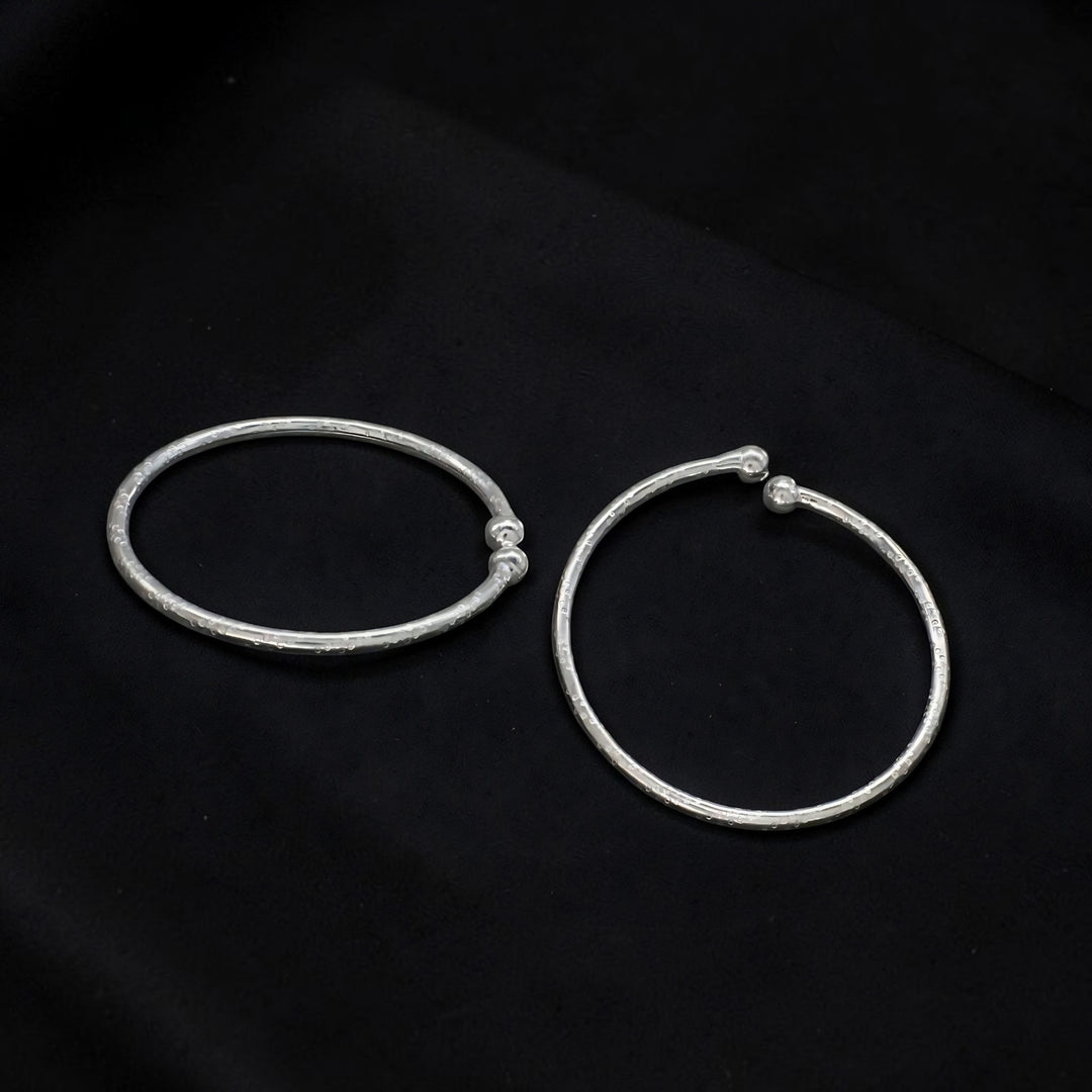 Real Silver Designer Open-Cuff Baby Bangles - Pair