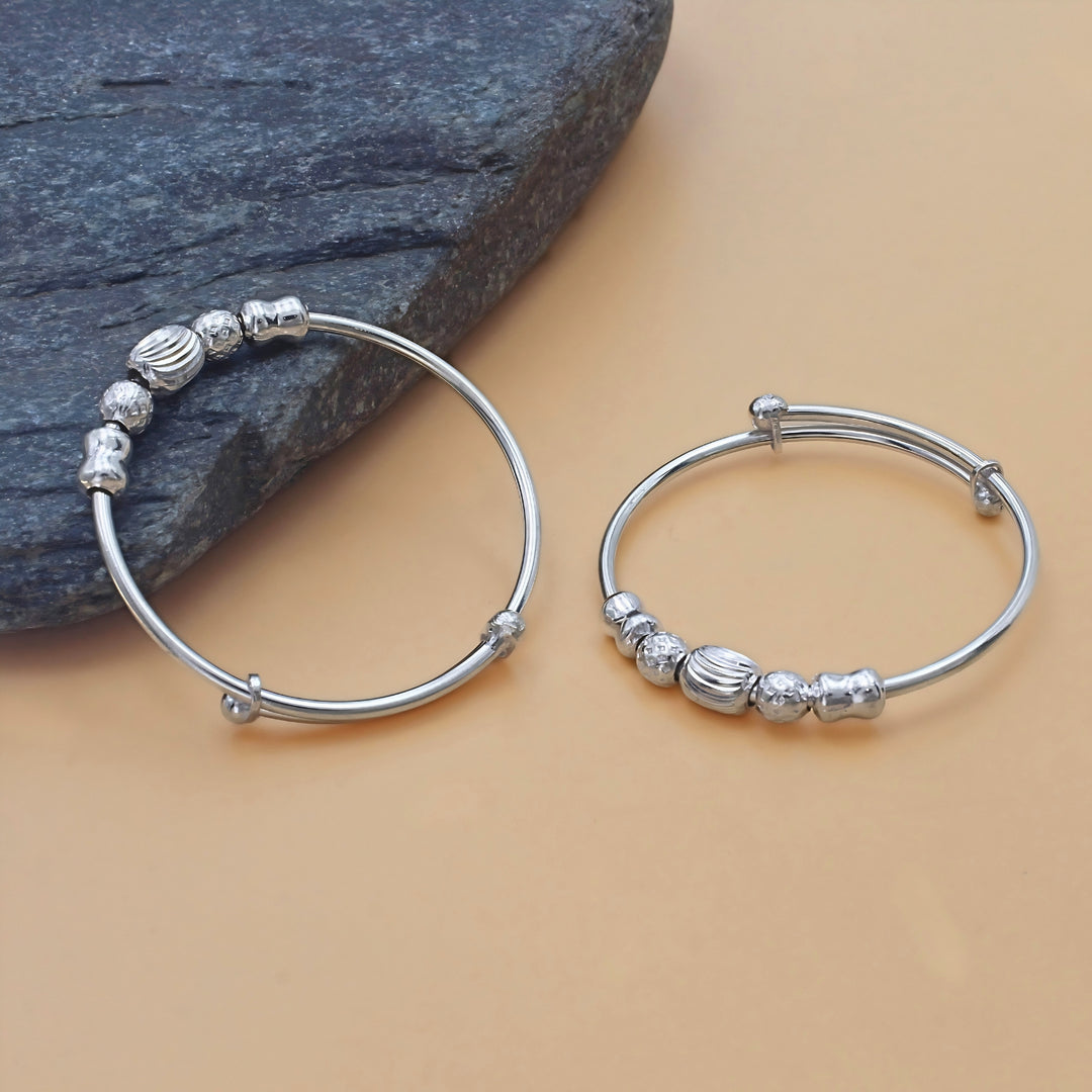 Real Silver Beaded Kids Bangles - Pair