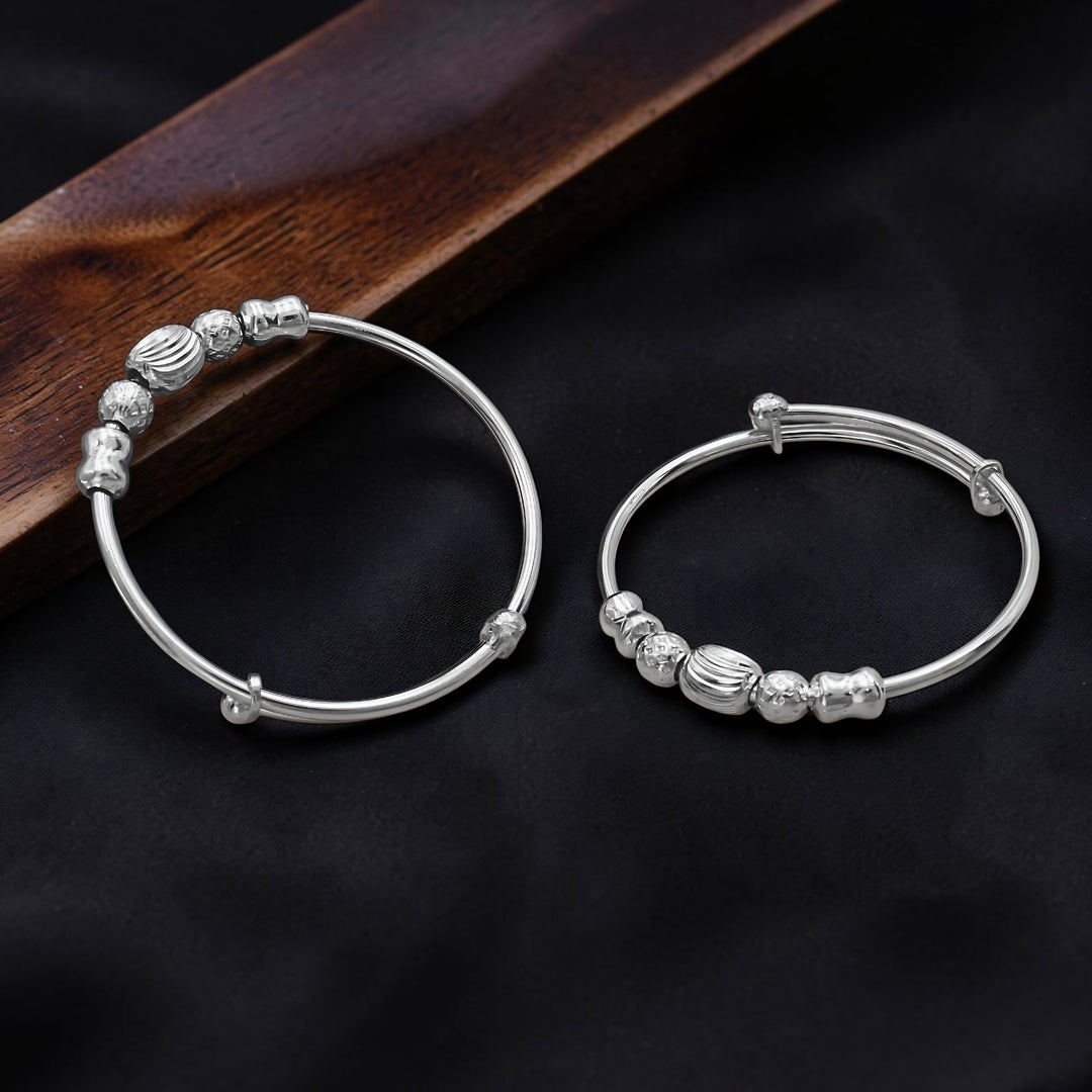 Real Silver Beaded Kids Bangles - Pair