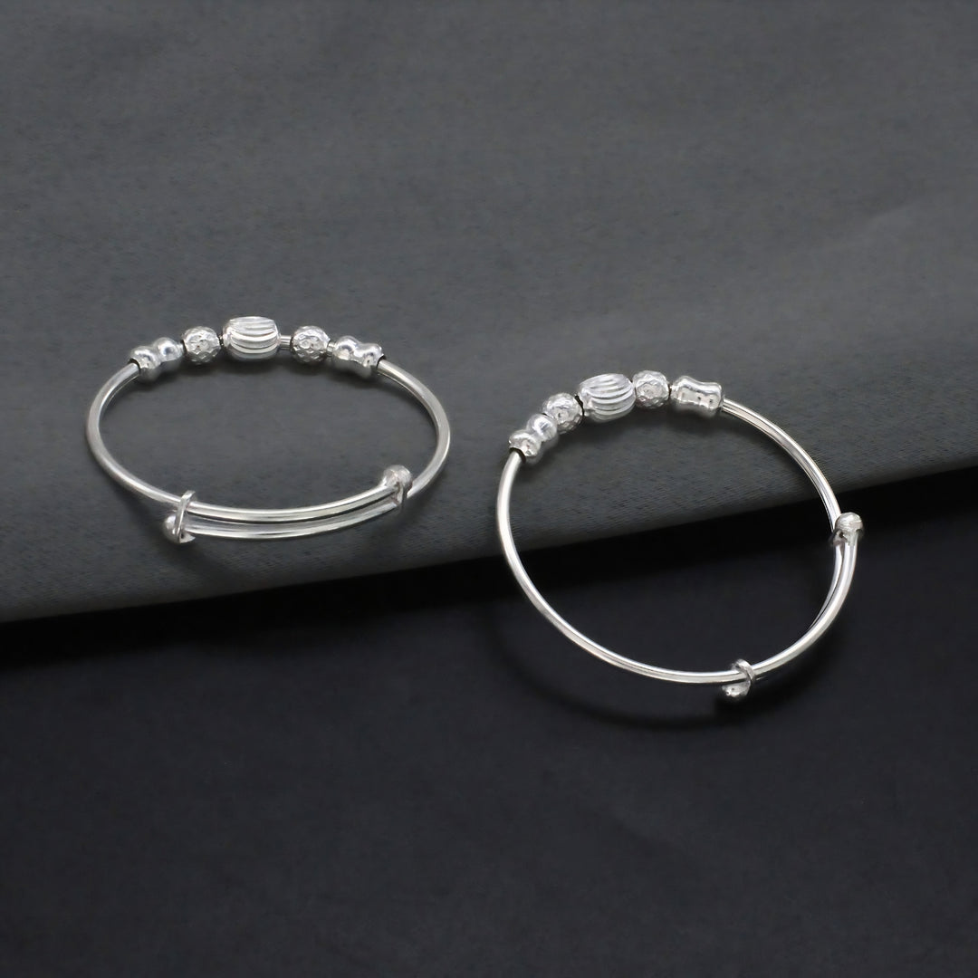 Real Silver Beaded Kids Bangles - Pair