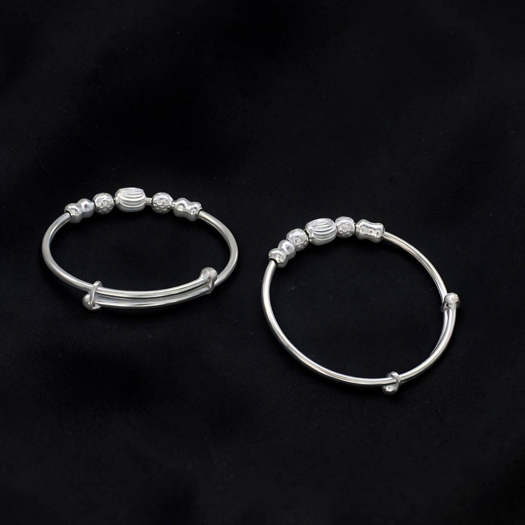 Real Silver Beaded Kids Bangles - Pair