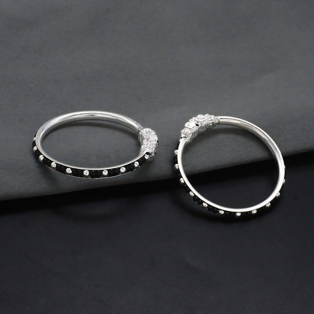 Traditional Real Silver Black Beads Nazariya Kids Bangles - Pair