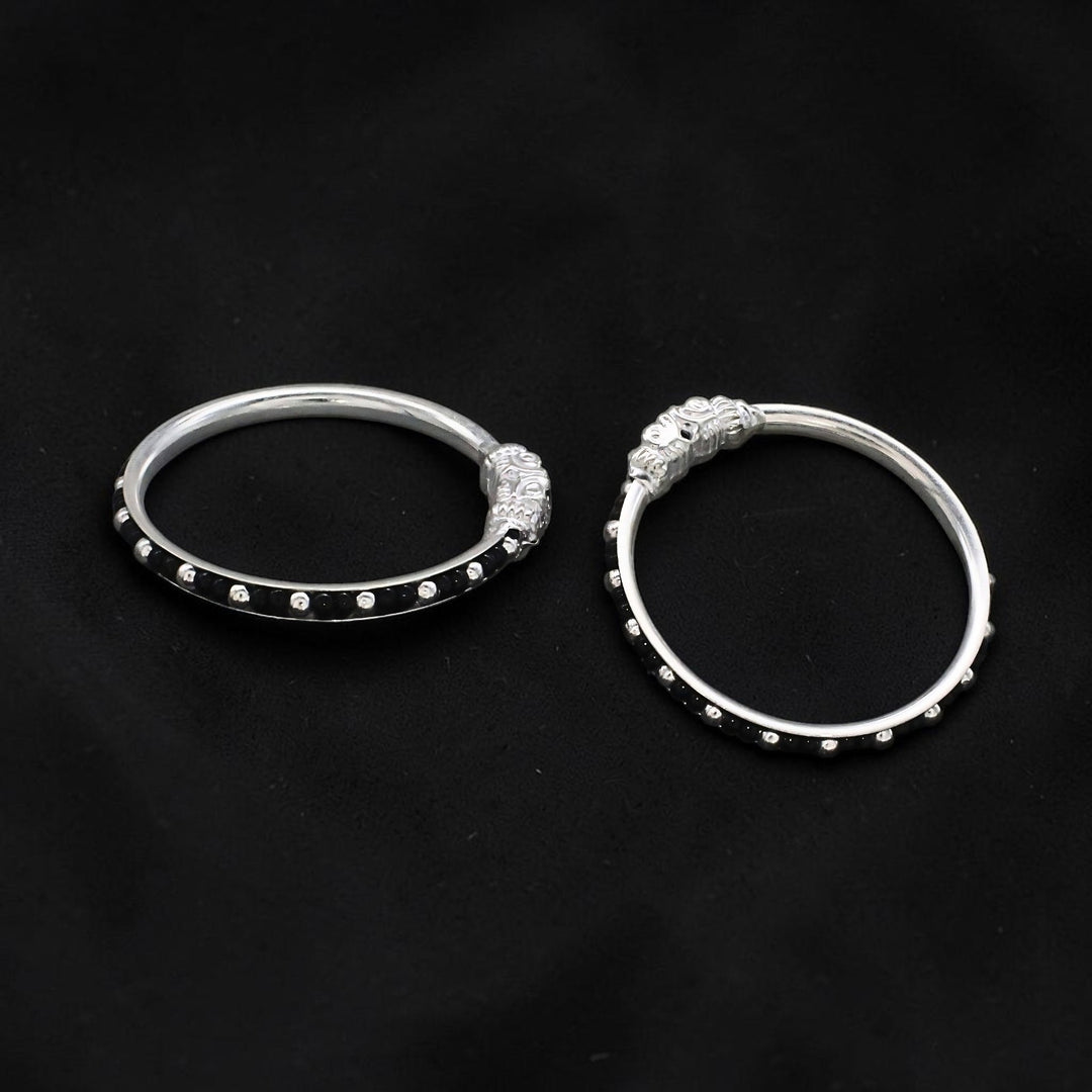 Traditional Real Silver Black Beads Nazariya Kids Bangles - Pair