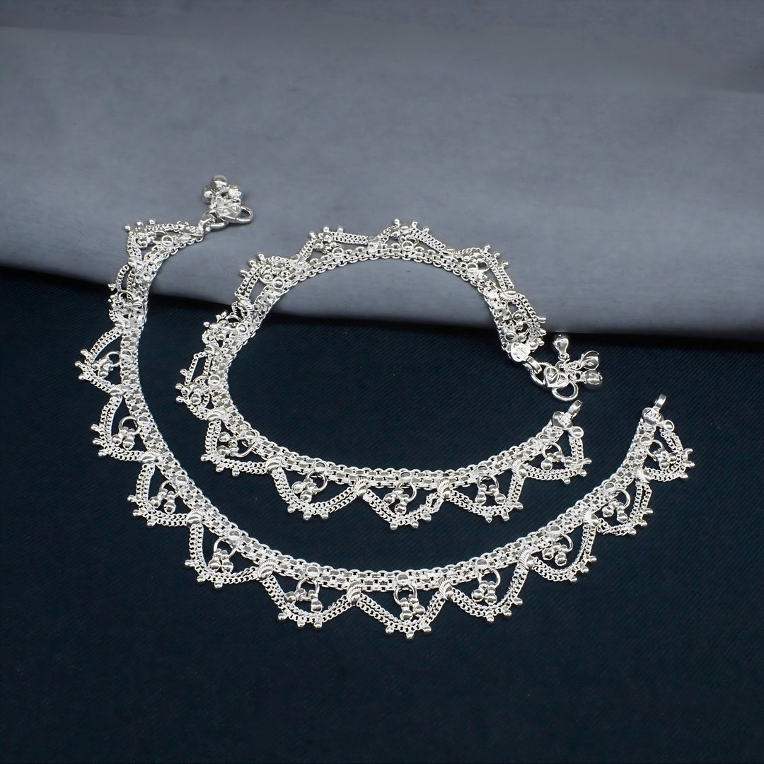 Elegant Real Silver Women Bridal Anklet Pair - 10.3 in