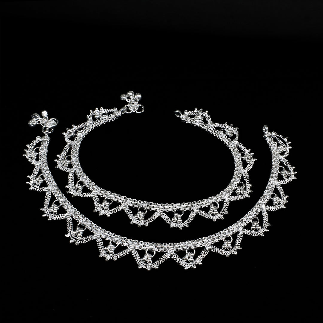 Elegant Real Silver Women Bridal Anklet Pair - 10.3 in