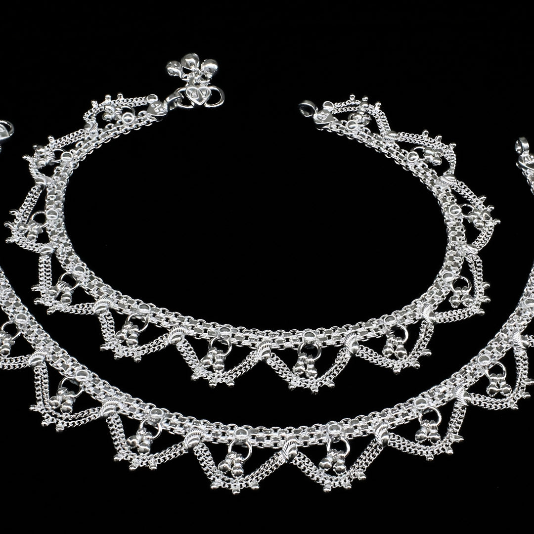 Elegant Real Silver Women Bridal Anklet Pair - 10.3 in