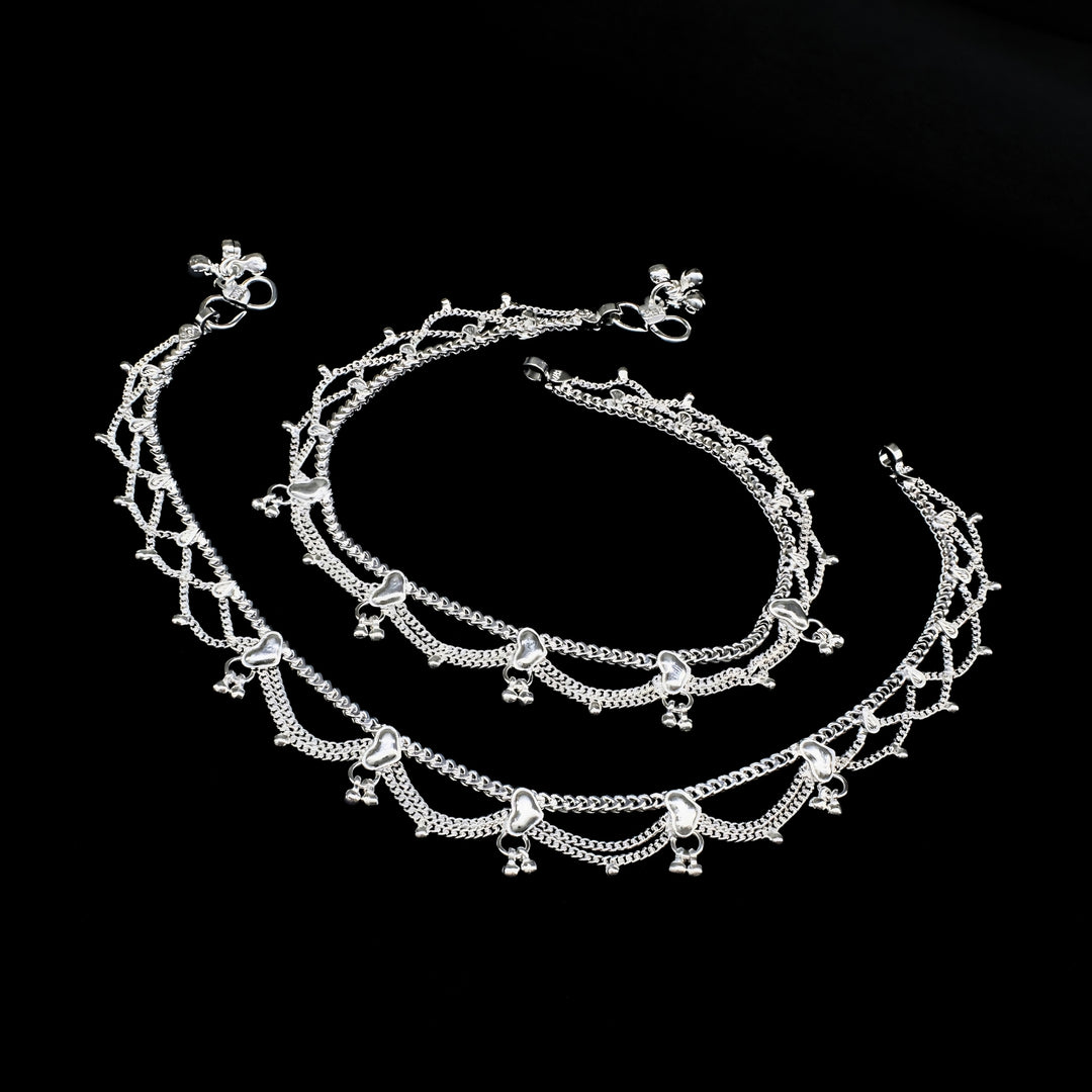 Real Silver Women Dangling Pattern Anklet Pair - 10.3 in