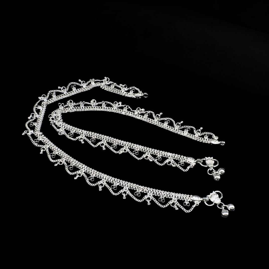 Real Silver Women’s Designer Fringe Anklet Pair - 10.3 in