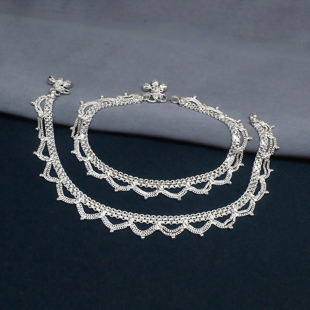 Real Silver Women Drape Pattern Anklet - Party Wear