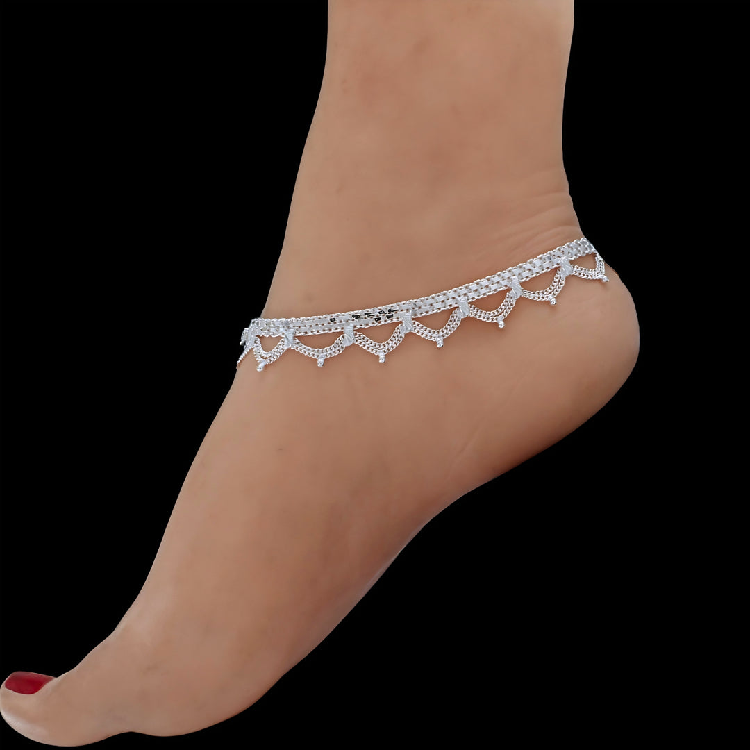 Real Silver Women Drape Pattern Anklet - Party Wear