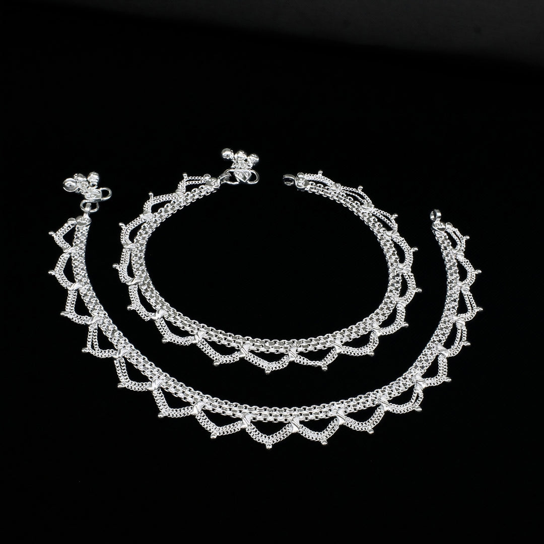 Real Silver Women Drape Pattern Anklet - Party Wear