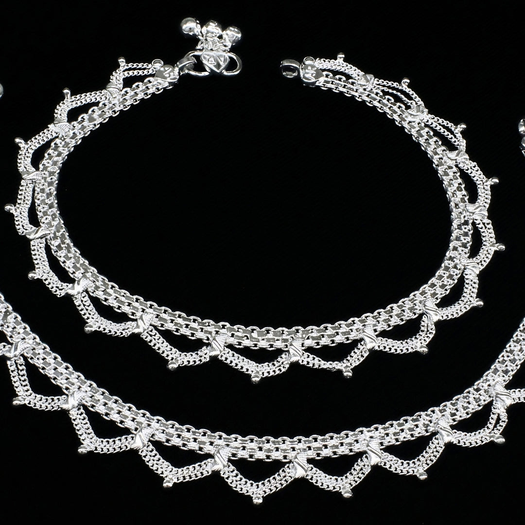 Real Silver Women Drape Pattern Anklet - Party Wear
