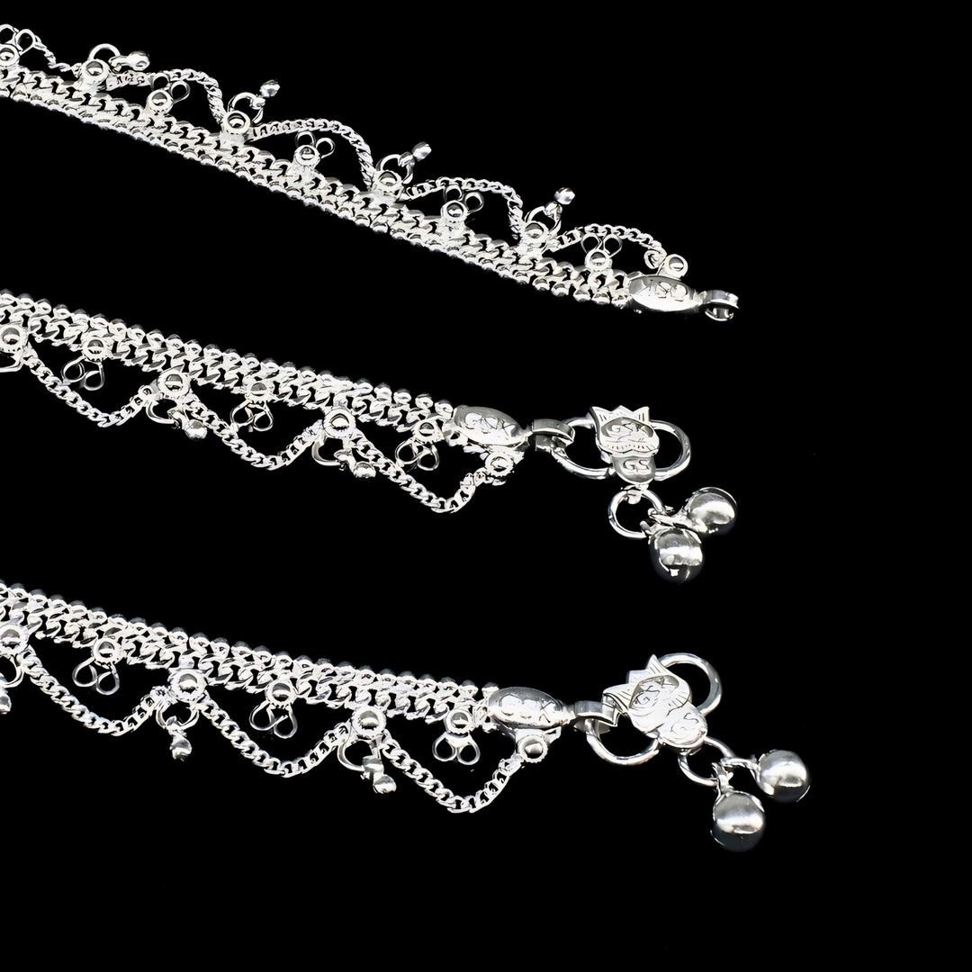 Real Silver Women’s Designer Fringe Anklet Pair - 10.3 in