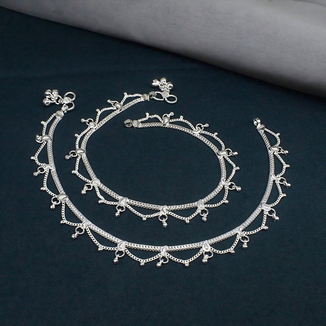 Real Silver Women Drop Chain Pattern Anklet - 10.3 inch