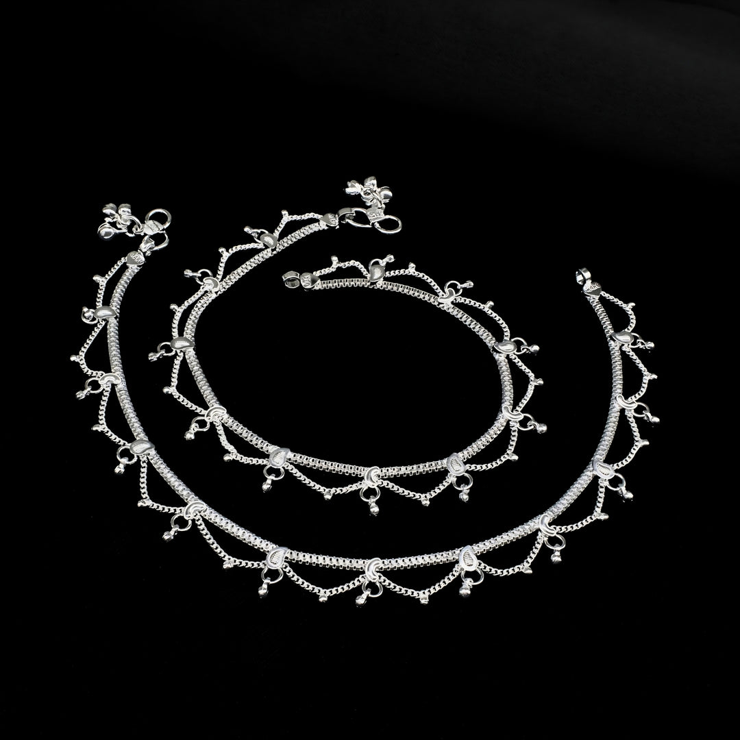 Real Silver Women Drop Chain Pattern Anklet - 10.3 inch