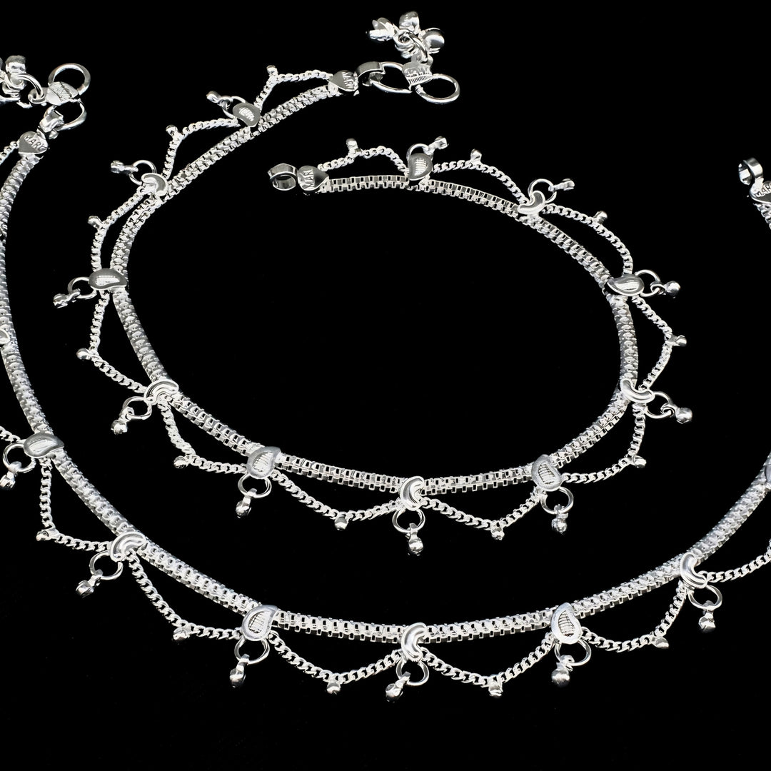 Real Silver Women Drop Chain Pattern Anklet - 10.3 inch