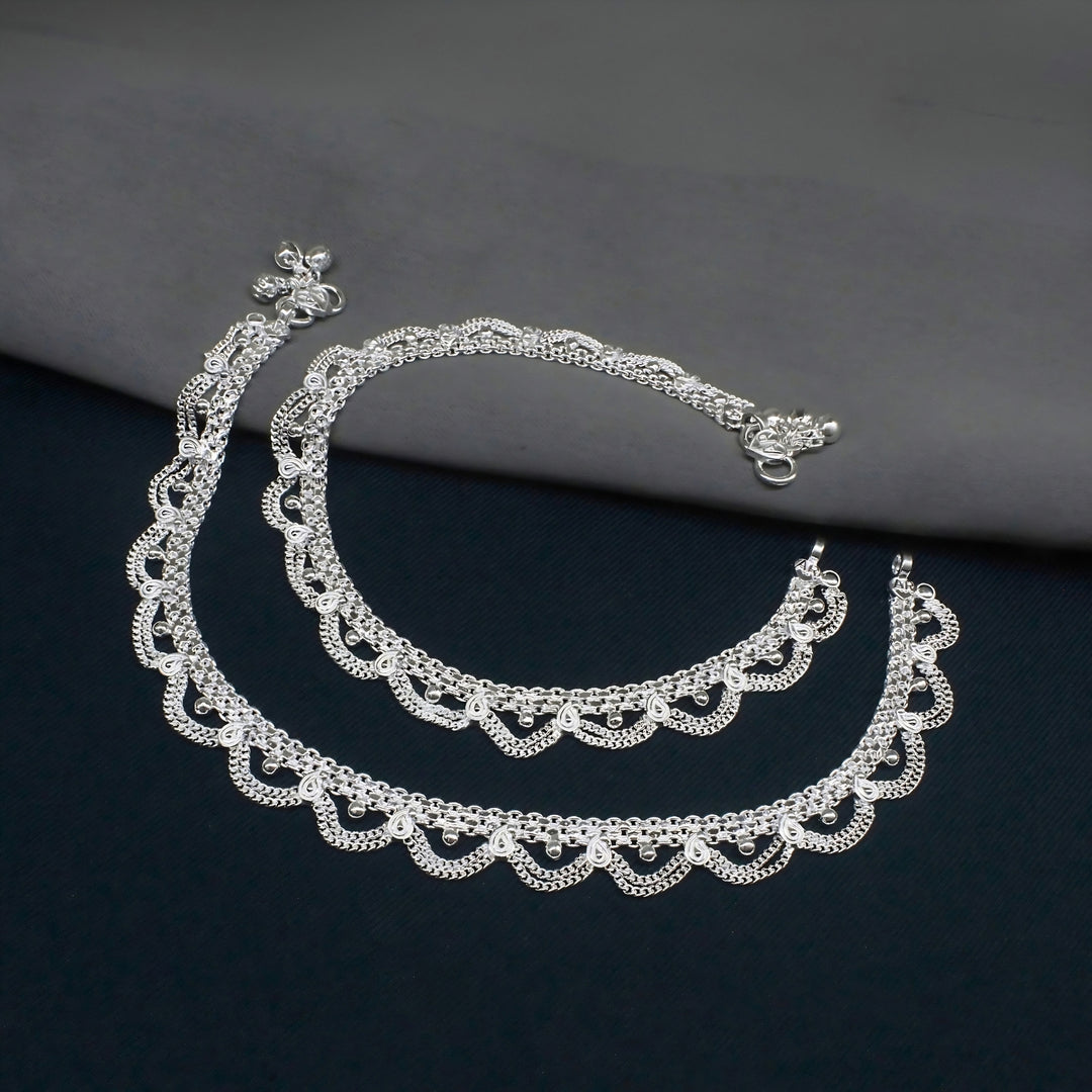 Indian Traditional Real Silver Women Party Wear Anklet - 10.3 inch