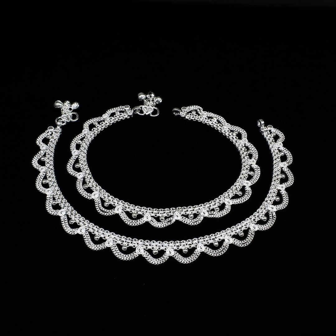 Indian Traditional Real Silver Women Party Wear Anklet - 10.3 inch