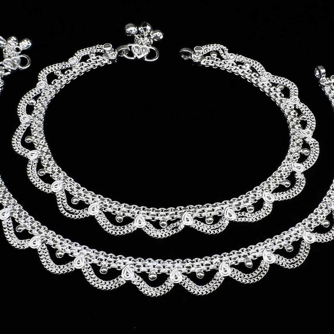 Indian Traditional Real Silver Women Party Wear Anklet - 10.3 inch