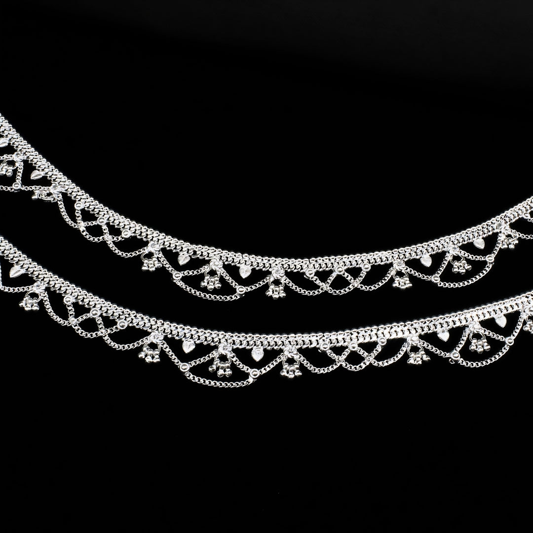 Indian Real Silver Women’s Waterfall Pattern Anklet Pair - 10.3 in
