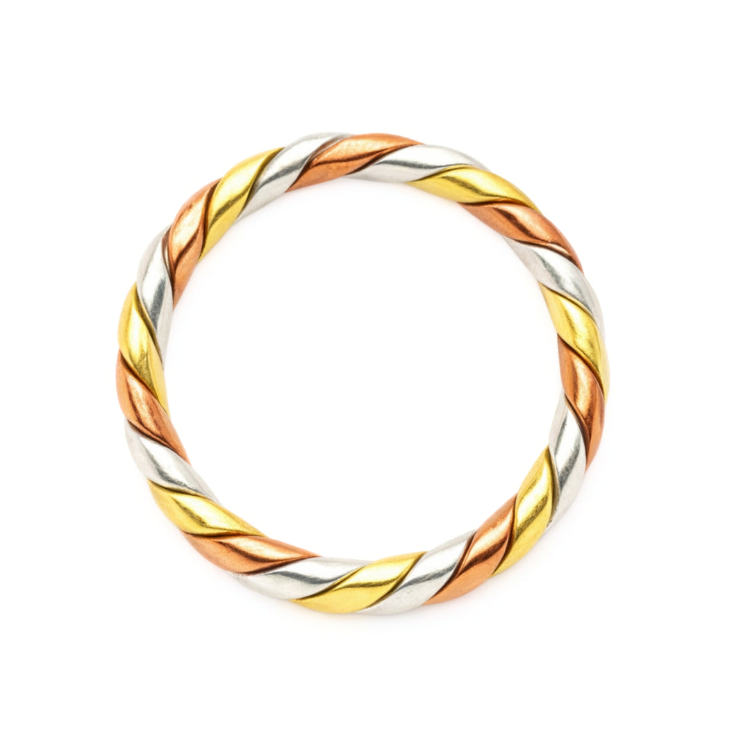 Three Metal Tridhatu Challa – Pure Copper, Silver & Brass Ring