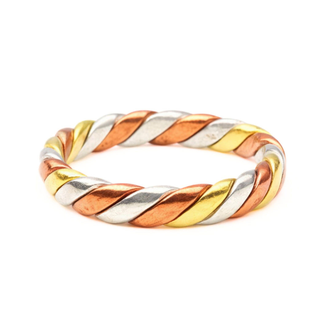 Three Metal Tridhatu Challa – Pure Copper, Silver & Brass Ring