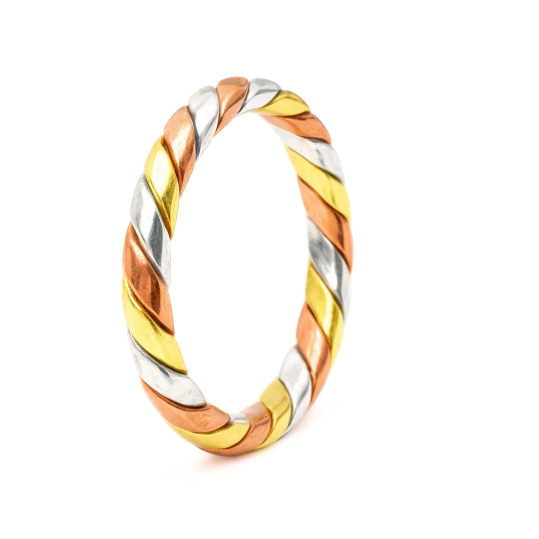 Three Metal Tridhatu Challa – Pure Copper, Silver & Brass Ring
