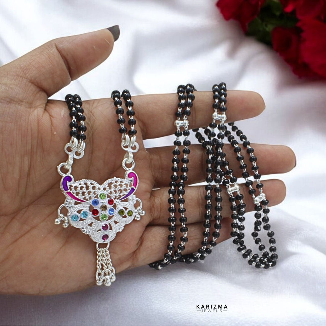 Real Sterling Silver fabulous Black Beads Mangalsutra women chain gift for wife