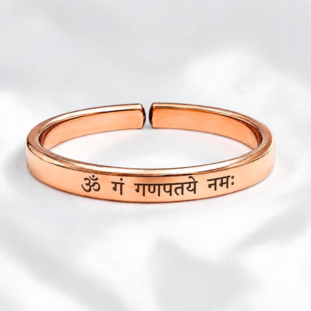 Adjustable Mantra Engraved Pure Copper Cuff  Kada Bracelet - Select Your Mantra