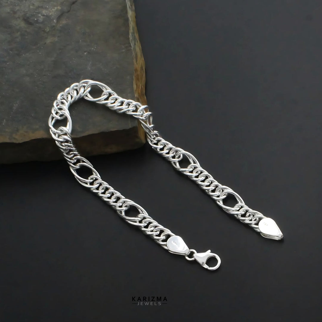 925 Sterling Silver handmade Men's Link Hollow Bracelet Man Jewelry 8"