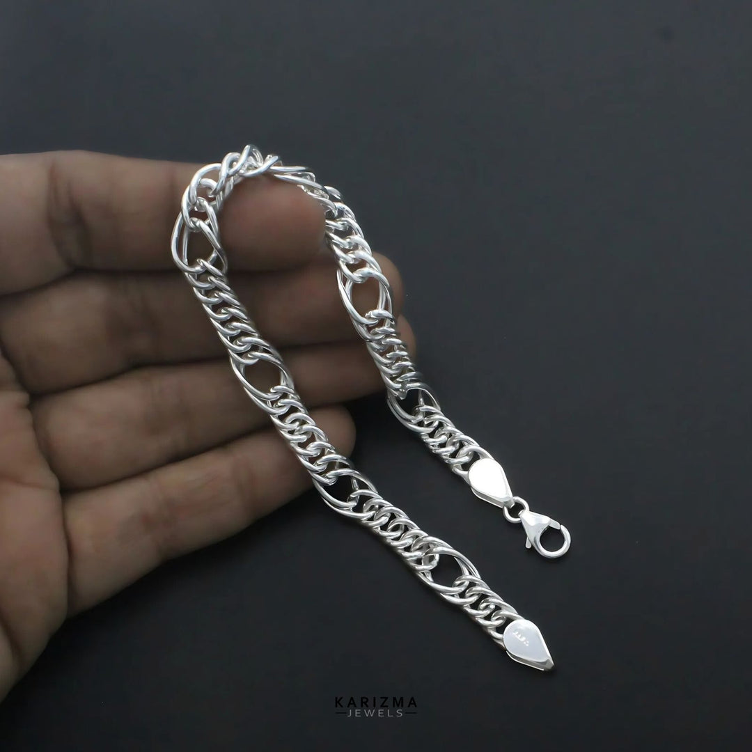 925 Sterling Silver handmade Men's Link Hollow Bracelet Man Jewelry 8"