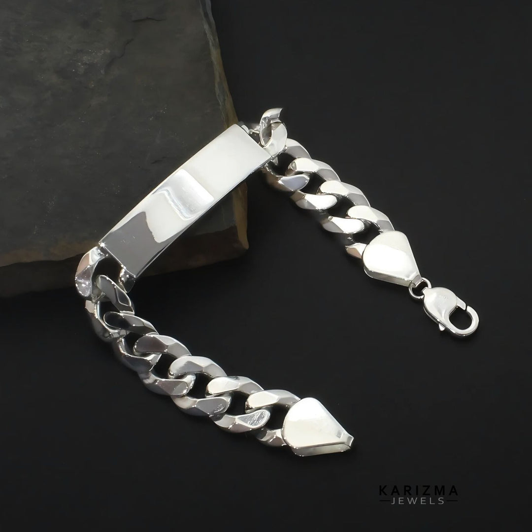 925 Sterling Silver Men's Identity Plate Curb Chain Bracelet 8.3"