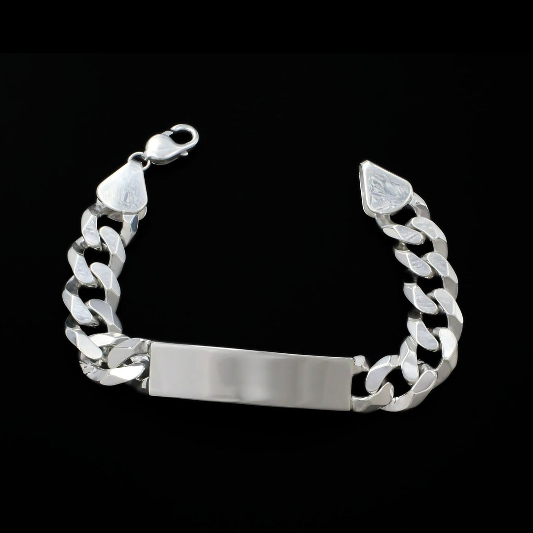 925 Sterling Silver Men's Identity Plate Curb Chain Bracelet 8.3"