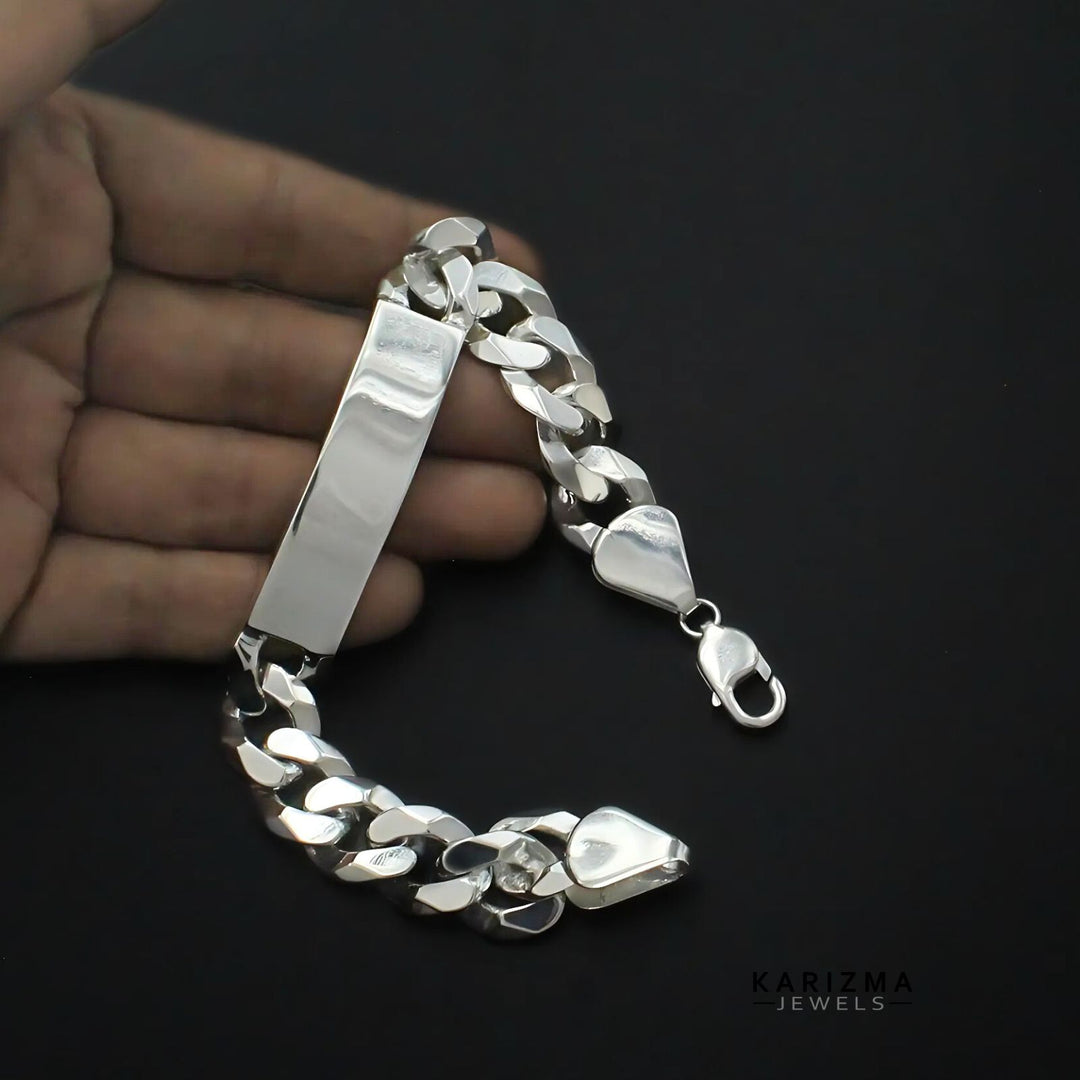 925 Sterling Silver Men's Identity Plate Curb Chain Bracelet 8.3"