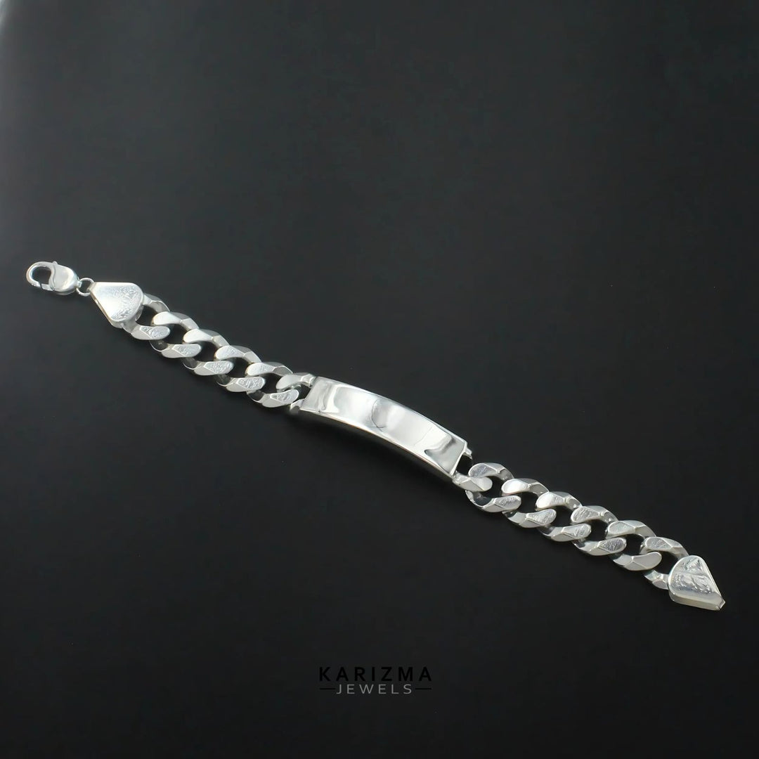 925 Sterling Silver Men's Identity Plate Curb Chain Bracelet 8.3"