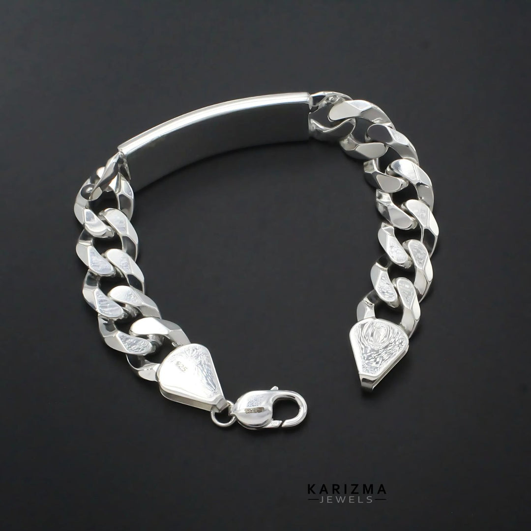 925 Sterling Silver Men's Identity Plate Curb Chain Bracelet 8.3"